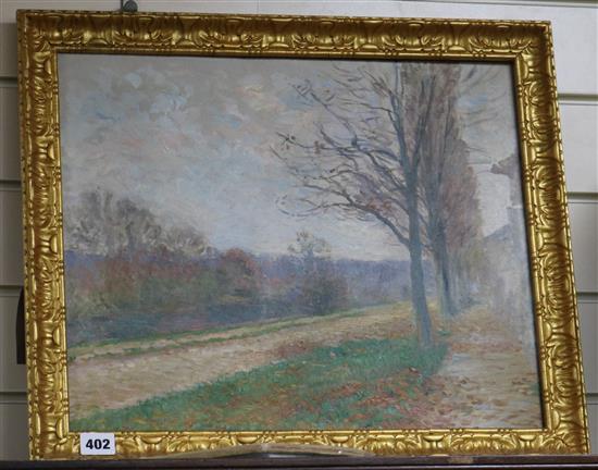 Victor Lecomte (1856-1920), oil on canvas, tree-lined avenue in Autumn, 37 x 45cm